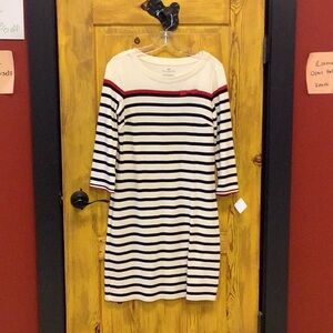 Talbots Blue and Cream Long Sleeve Dress